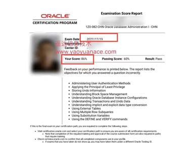 Oracle19c成绩082-（86分）Oracle OCP 19c 认证1Z0-083考试题库